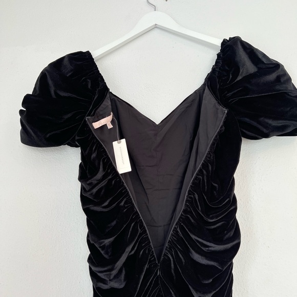 NWT Anthropologie Hutch Black Velvet Ruched Puff Sleeve Mini Dress size 10 - Picture 11 of 16